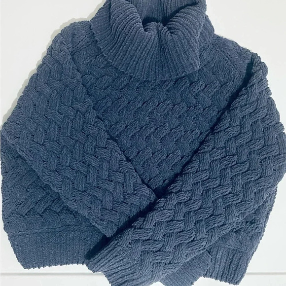 Kendall & Kylie Blue Cowl Turtleneck Sweater with Cable Knit Design - Picture 5 of 10